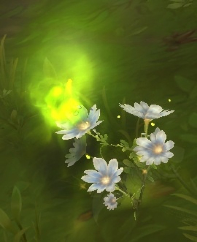 缠绕在宁心花上的毒液草药节点，正散发着绿色微光